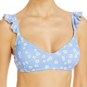 NWT AQUA Daisy Print Ruffle Detail Adjustable Straps Bikini Top Size Large